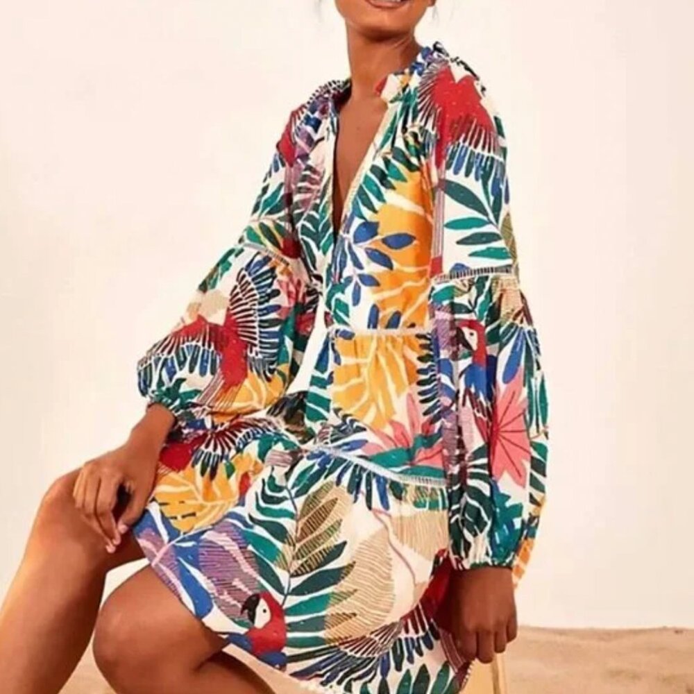 Farm Rio Off White Macaw Mini Dress Size S